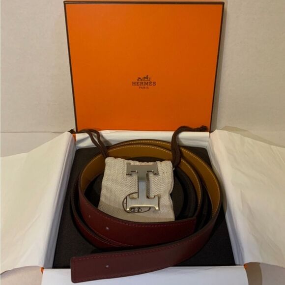 HERMES Constance: Red Burgundy/Brown Reversible Belt 70 - Picture 1 of 10